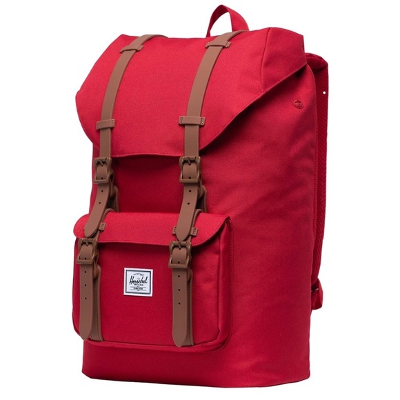 Herschel Supply Company Handbags - Herschel Little America Mid-Volume Backpack Red Leather Accent Laptop Travel
